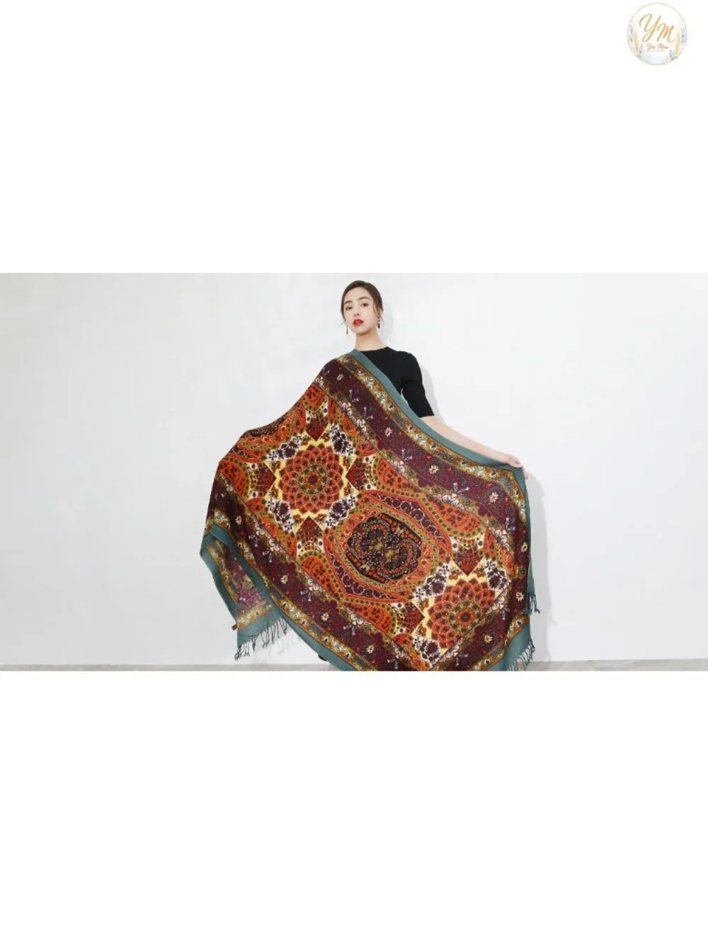100% Merino Wool Pashmina Shawl Wrap Large Handmade Tassel Wraps for Women